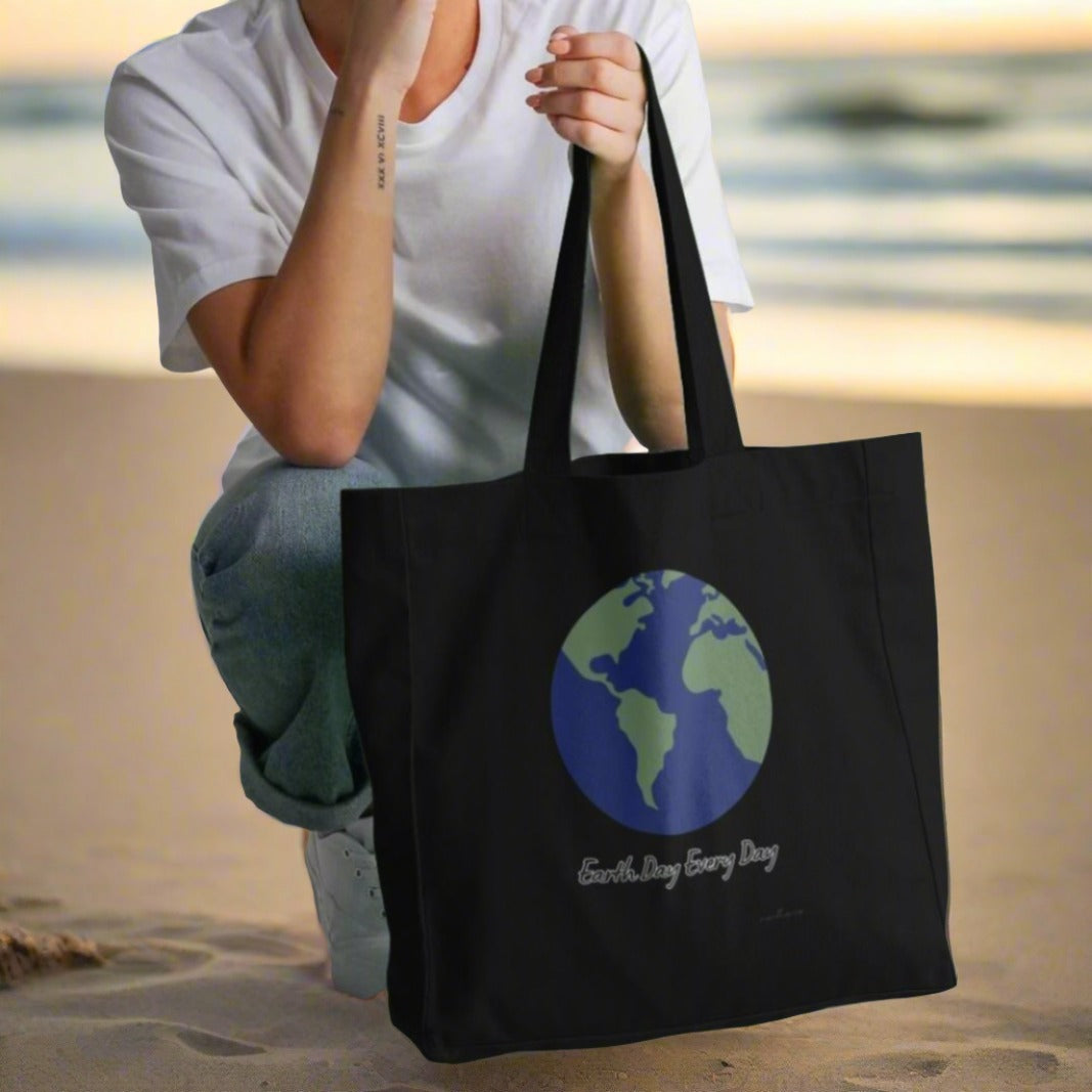 Shopper Tote Bag,  Organic Cotton, Recyclable, Eartharia's Signature Collection, Earth Day Every Day