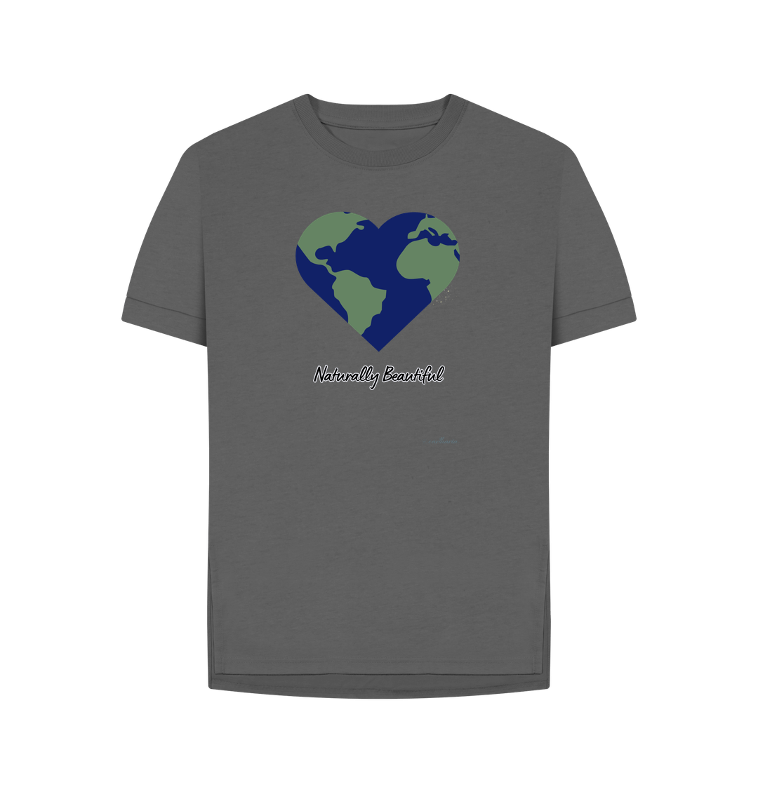 Slate Grey Women's Relaxed Fit Tee Certified Organic Cotton, Eartharia's Signature Collection, Naturally Beautiful