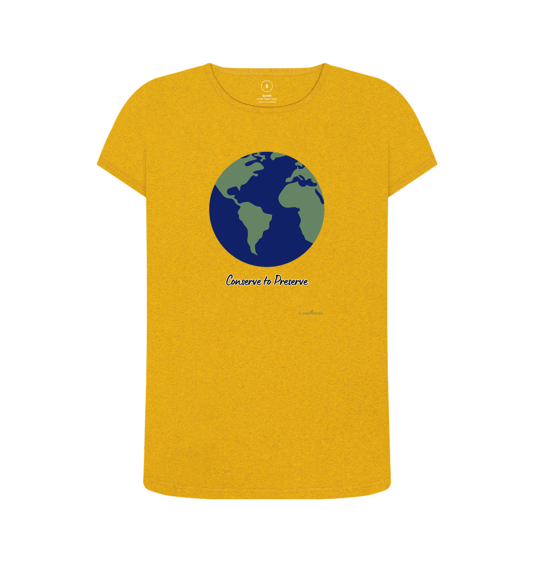 Sunflower Yellow Women's Remill\u00ae T-shirt, Eartharia's Signature Collection, Conserve to Preserve