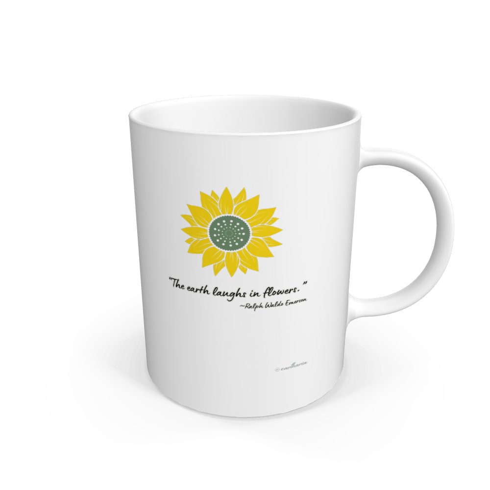 White Mug 100% Ceramic, Uniquely Eartharia Collection, Sunflower with Quote