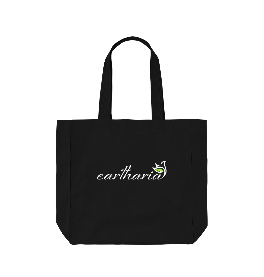 Black Shopper Tote Bag, Organic Cotton, Recyclable, Eartharia Brand Logo