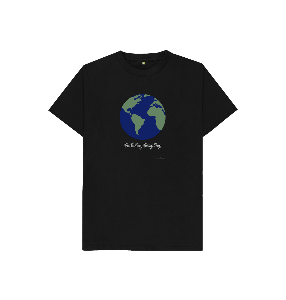 Black Kids' Basic T-Shirt Certified Organic Cotton, Eartharia Signature Collection, Earth Day Every Day