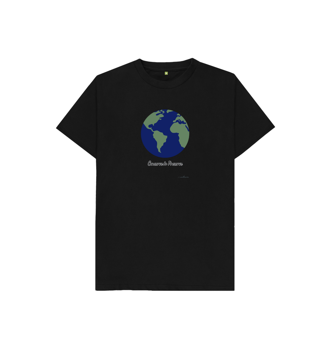 Black Kids' Basic T-Shirt Certified Organic Cotton, Eartharia's Signature Collection, Conserve to Preserve