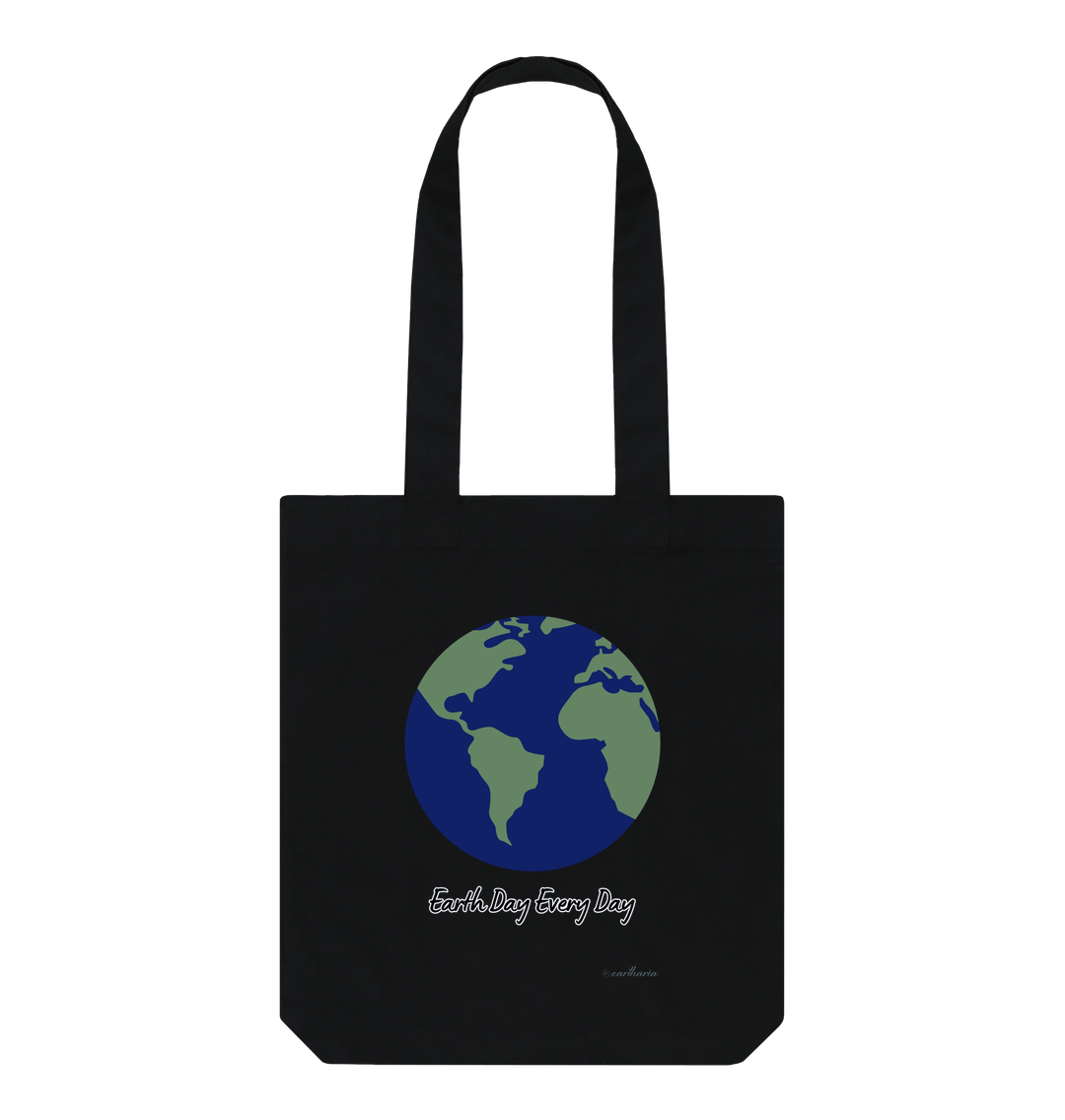 Black Tote Bag, Organic Cotton, Eartharia's Signature Collection, Earth Day Every Day