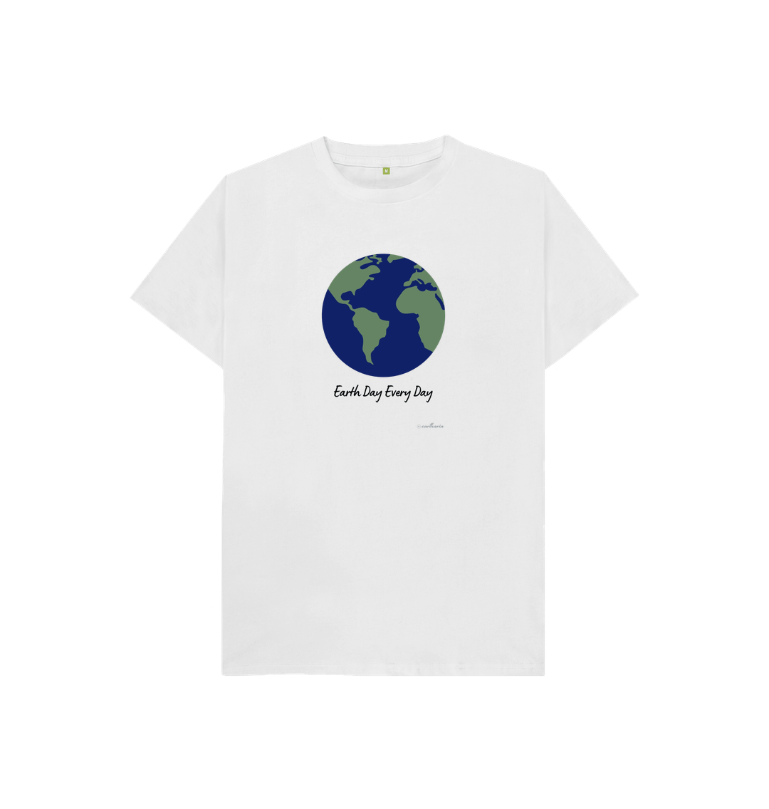 White Kids' Basic T-Shirt Certified Organic Cotton, Eartharia Signature Collection, Earth Day Every Day