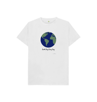 White Kids' Basic T-Shirt Certified Organic Cotton, Eartharia Signature Collection, Earth Day Every Day