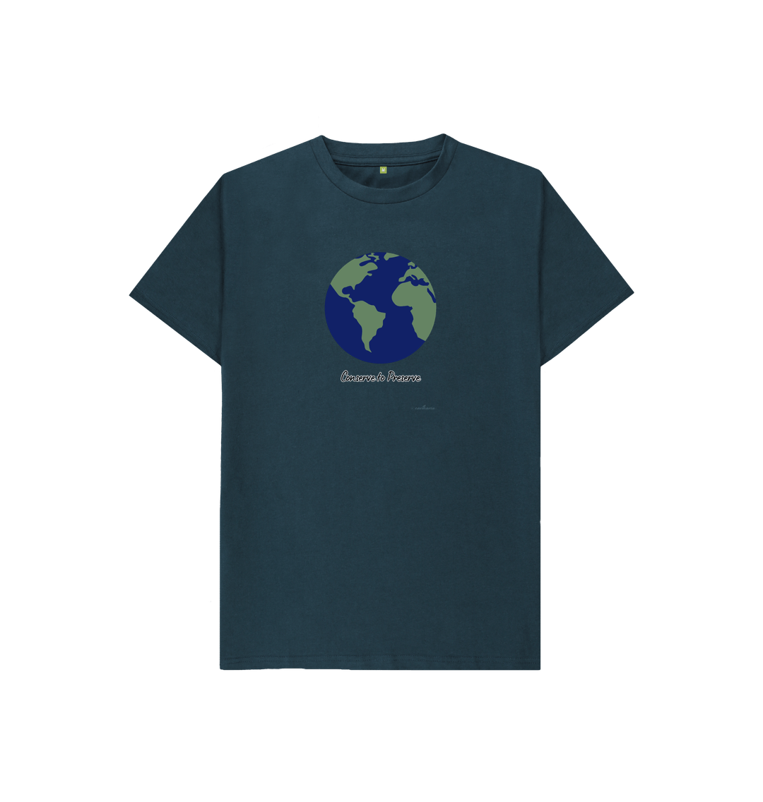 Denim Blue Kids' Basic T-Shirt Certified Organic Cotton, Eartharia's Signature Collection, Conserve to Preserve