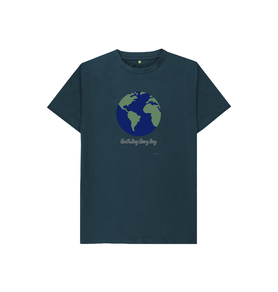 Denim Blue Kids' Basic T-Shirt Certified Organic Cotton, Eartharia Signature Collection, Earth Day Every Day