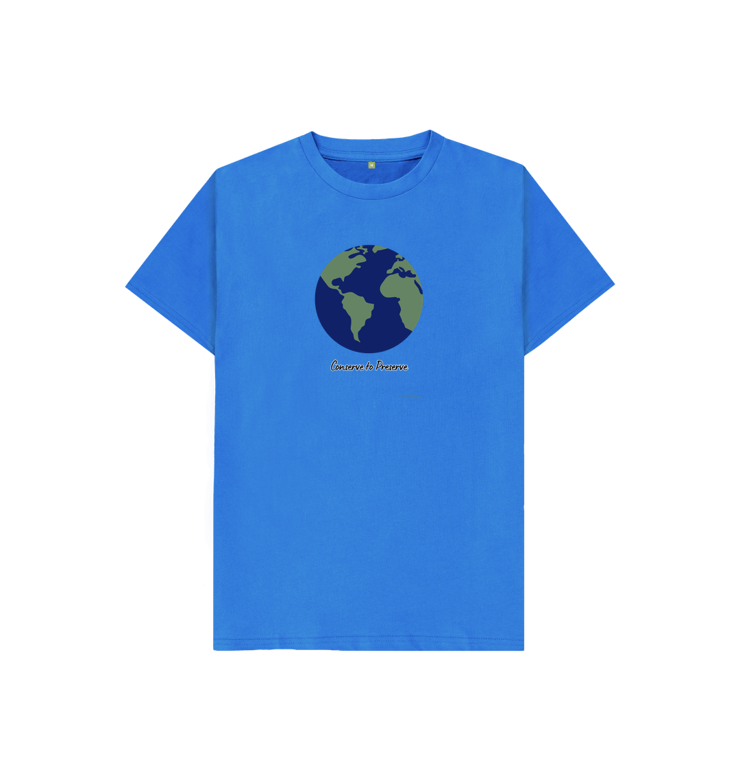 Bright Blue Kids' Basic T-Shirt Certified Organic Cotton, Eartharia's Signature Collection, Conserve to Preserve