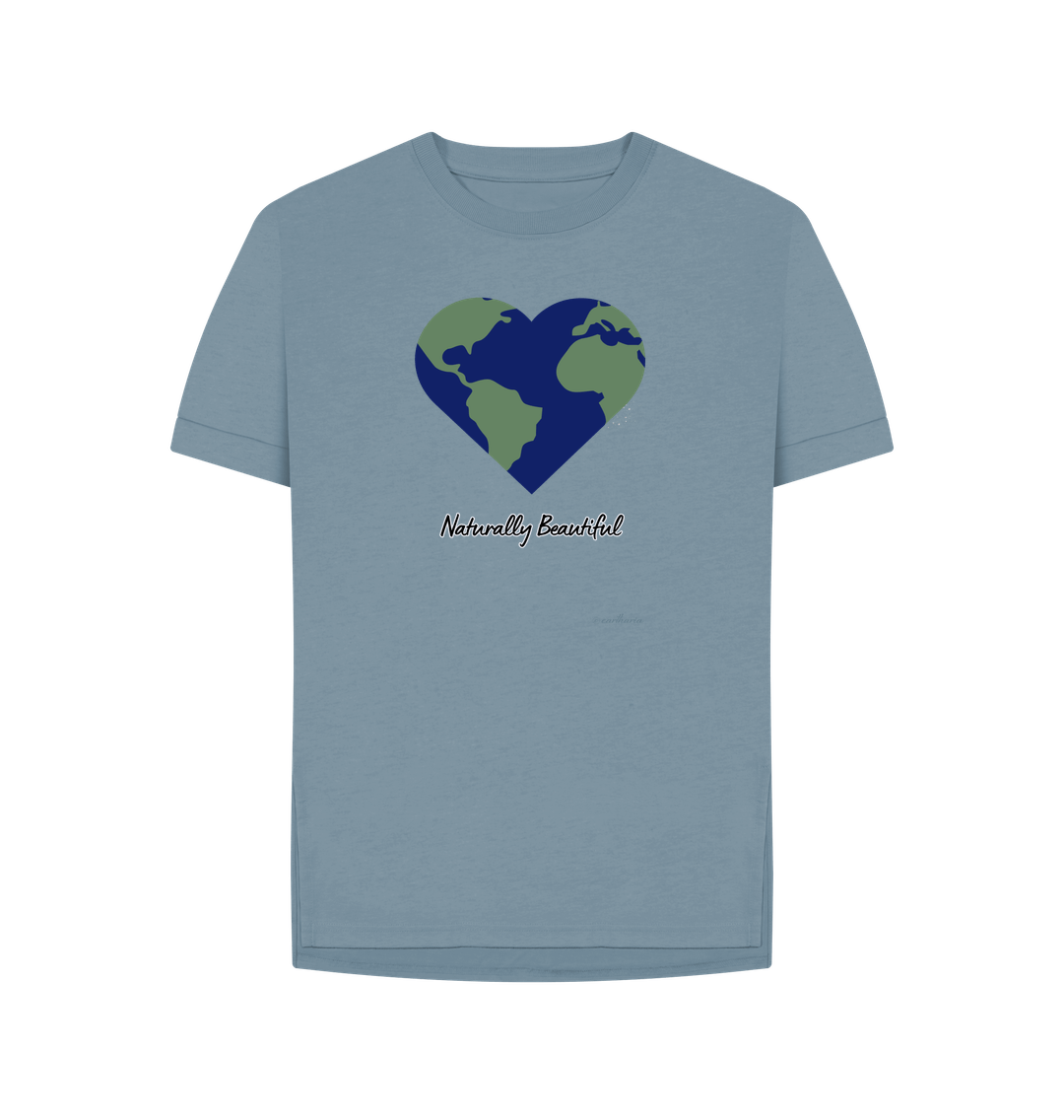 Stone Blue Women's Relaxed Fit Tee Certified Organic Cotton, Eartharia's Signature Collection, Naturally Beautiful