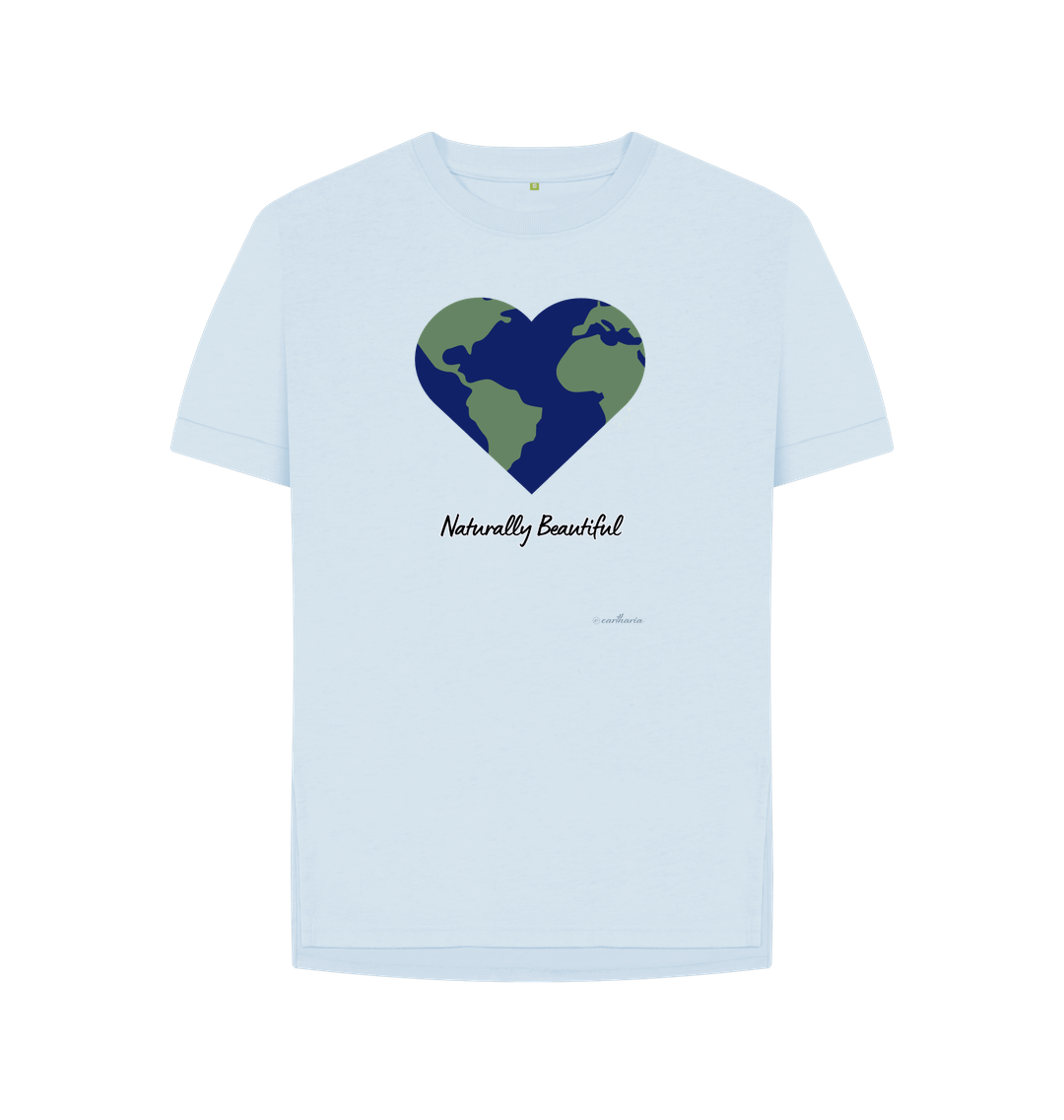 Sky Blue Women's Relaxed Fit Tee Certified Organic Cotton, Eartharia's Signature Collection, Naturally Beautiful