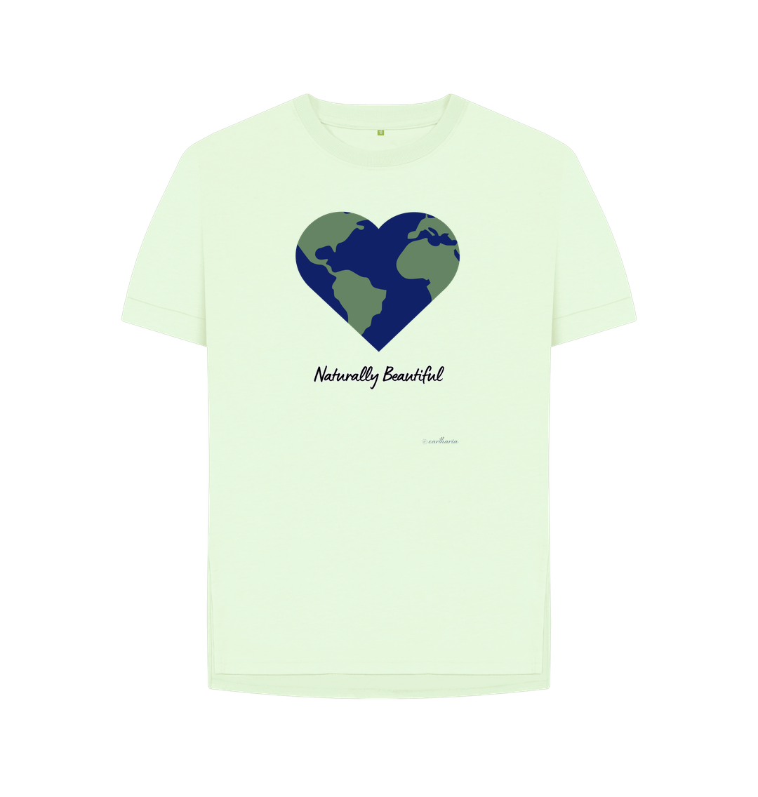 Pastel Green Women's Relaxed Fit Tee Certified Organic Cotton, Eartharia's Signature Collection, Naturally Beautiful