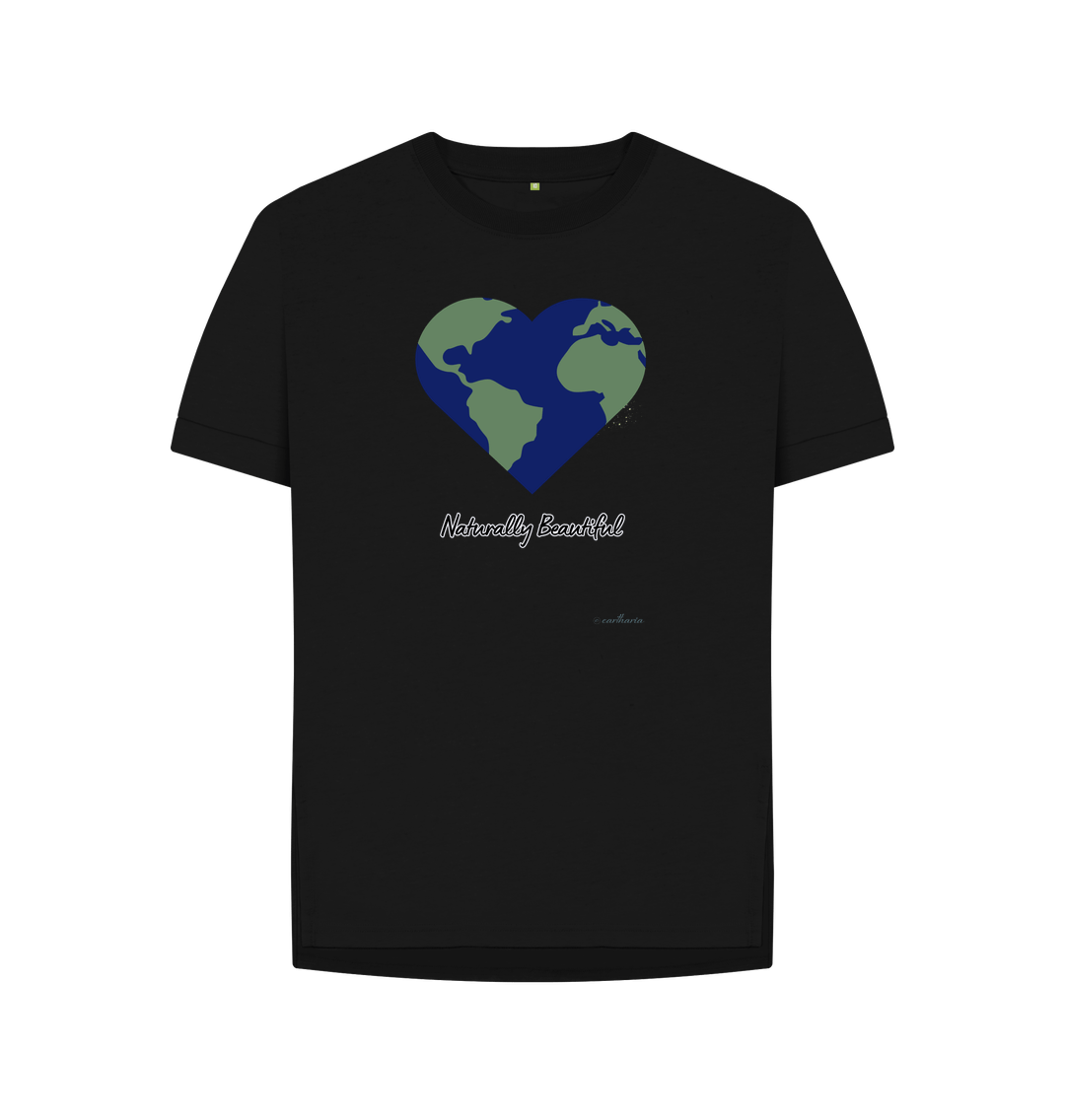 Black Women's Relaxed Fit Tee Certified Organic Cotton, Eartharia's Signature Collection, Naturally Beautiful