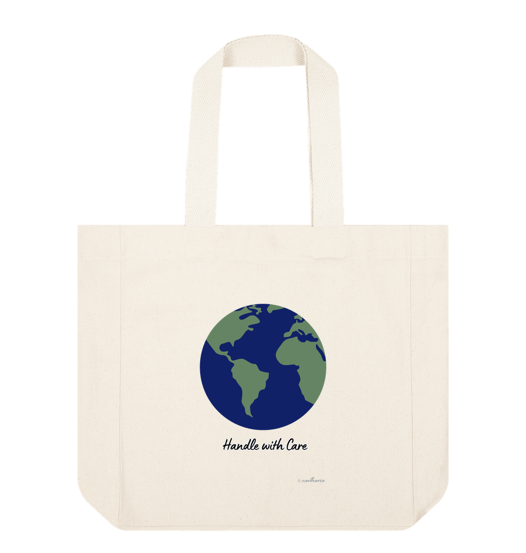 Natural Shopper Tote Bag Certified Organic Cotton, Eartharia's Signature Collection, Handle with Care