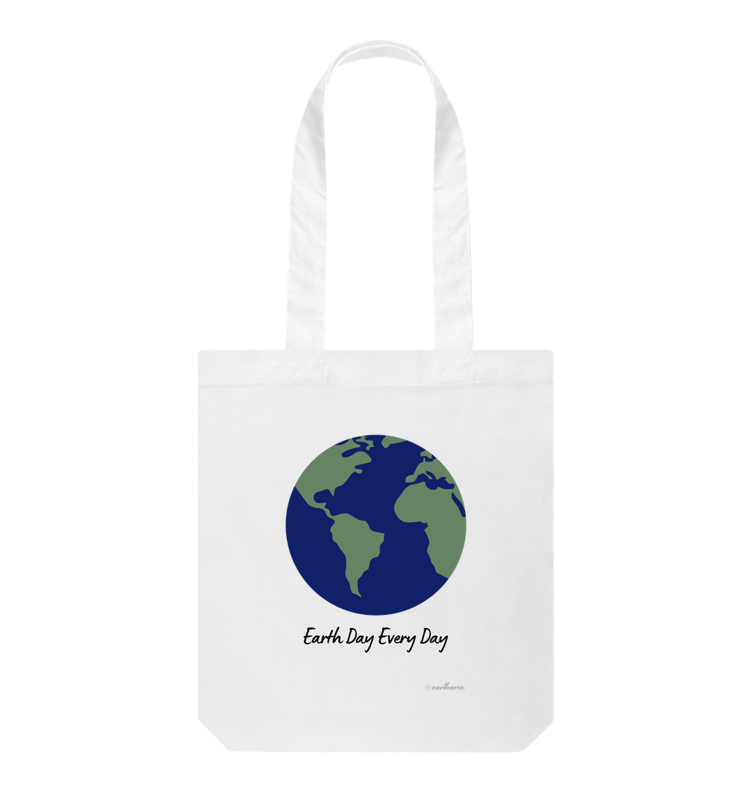 White Tote Bag, Organic Cotton, Eartharia's Signature Collection, Earth Day Every Day