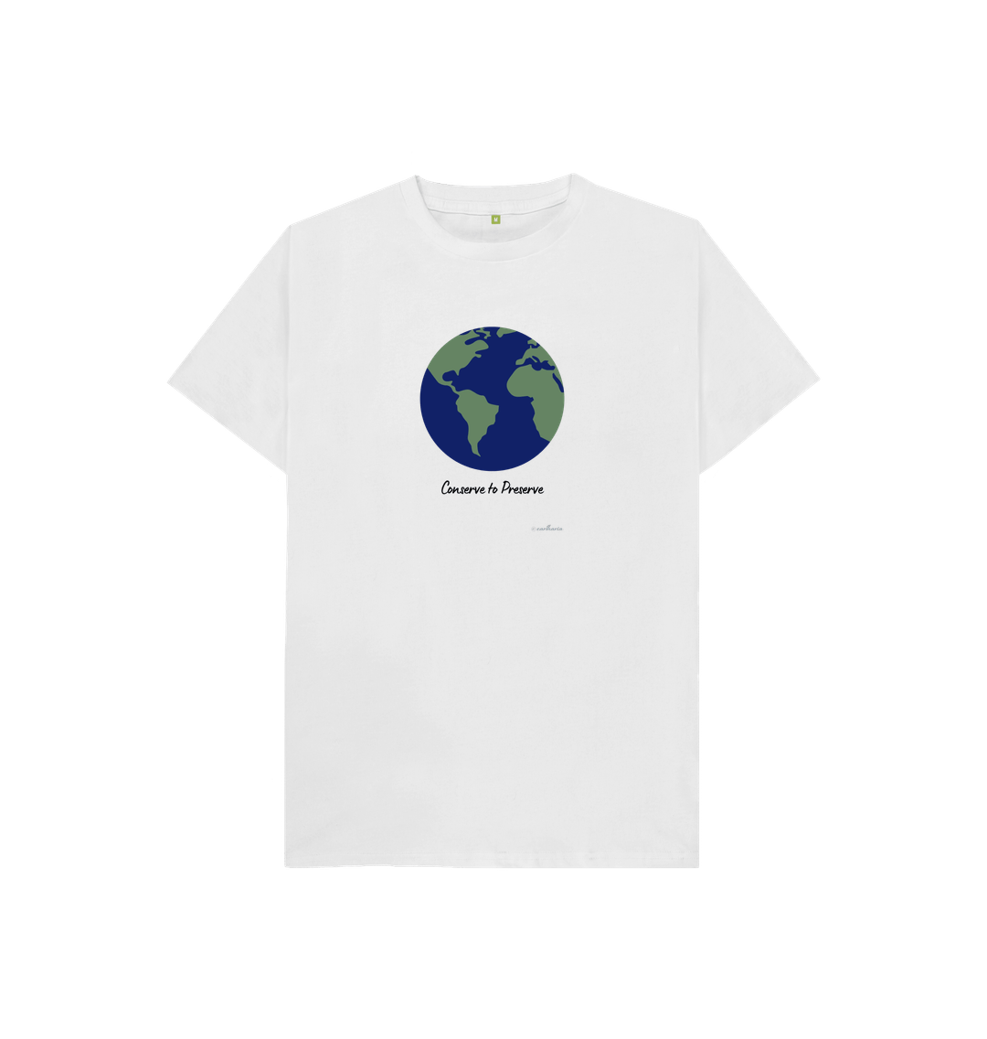 White Kids' Basic T-Shirt Certified Organic Cotton, Eartharia's Signature Collection, Conserve to Preserve