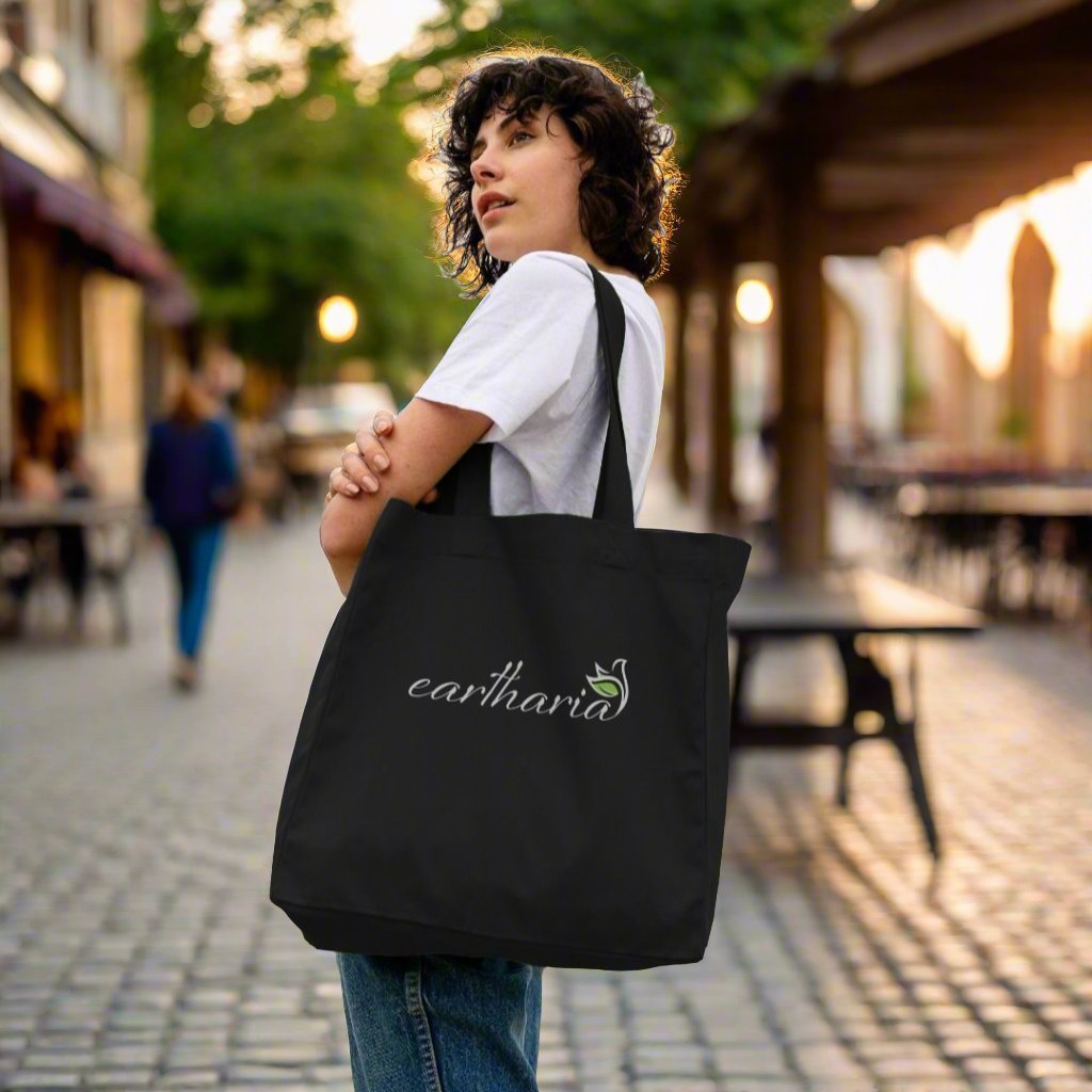 Shopper Tote Bag, Organic Cotton, Recyclable, Eartharia Brand Logo