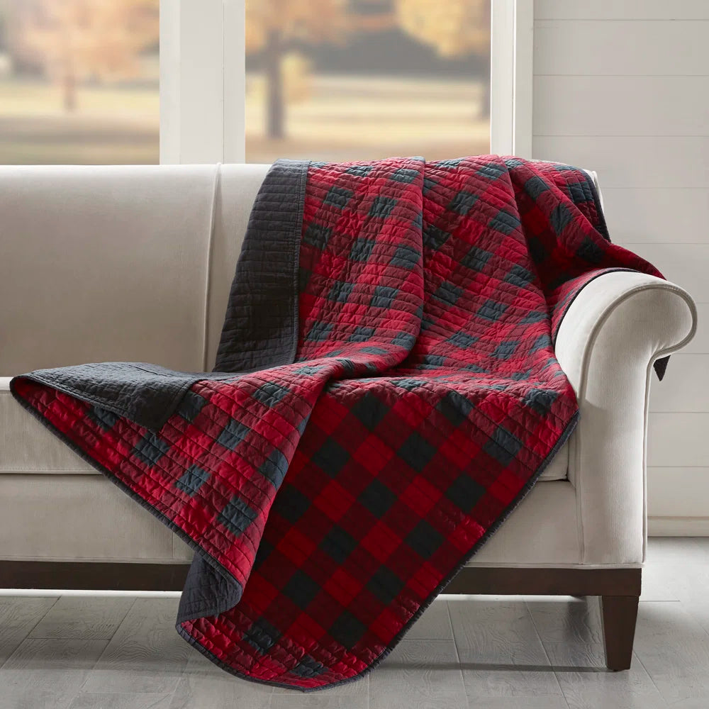 Plaid Quilted Throw Blanket, 100% Cotton