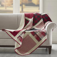 Plaid Quilted Throw Blanket, 100% Cotton