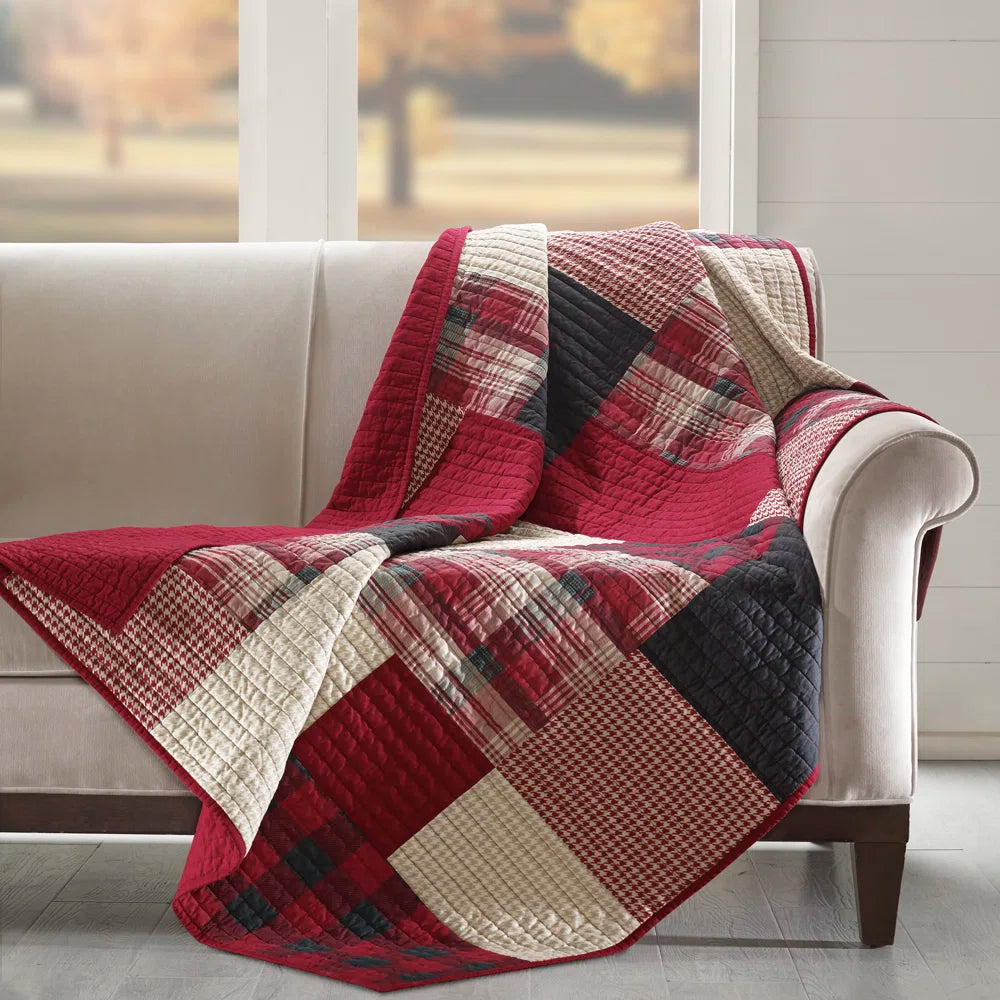 Plaid Quilted Throw Blanket, 100% Cotton