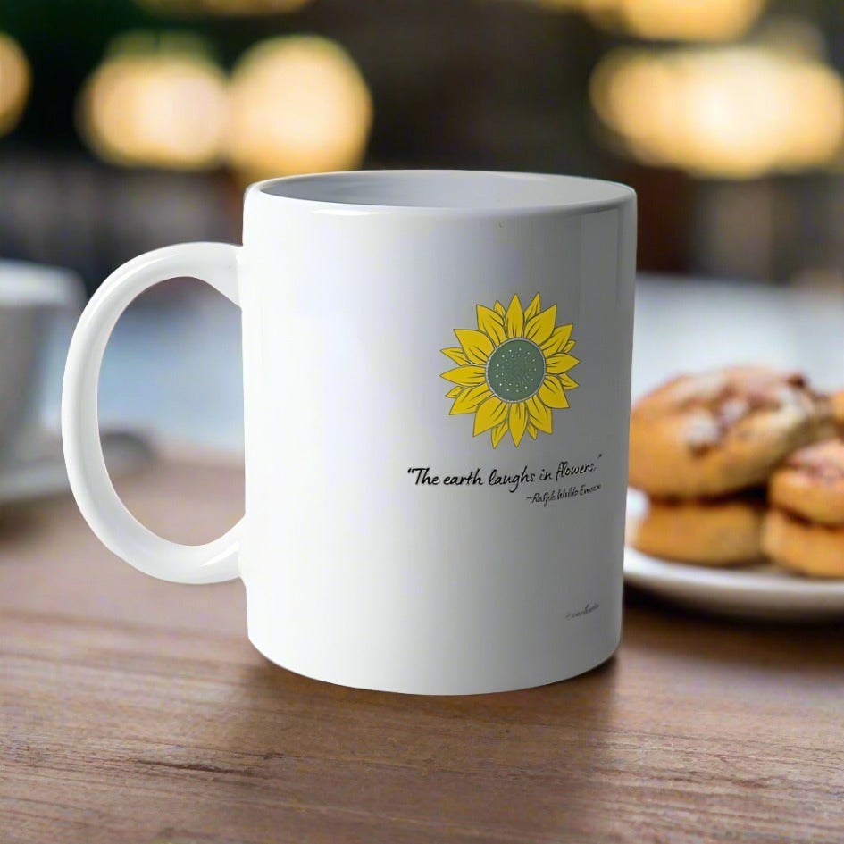 Mug 100% Natural Ceramic, Uniquely Eartharia Collection, Sunflower with Quote