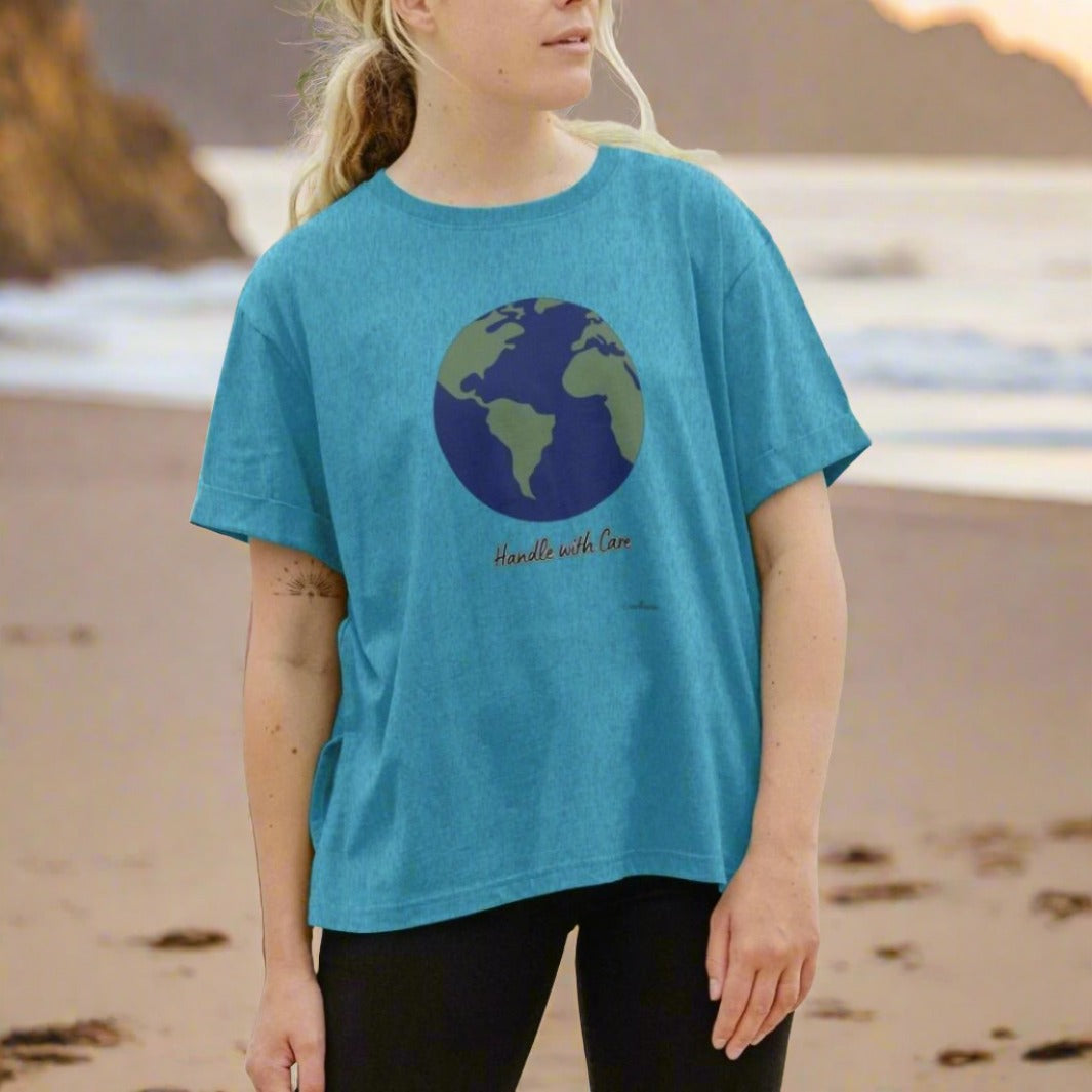 Women's Recycled Relaxed Fit T-Shirt, Eartharia's Signature Collection, Handle with Care