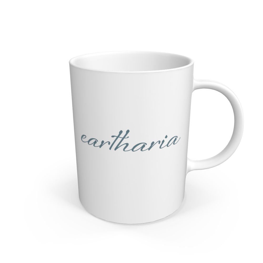 White Mug 100% Ceramic, Eartharia Brand Logo