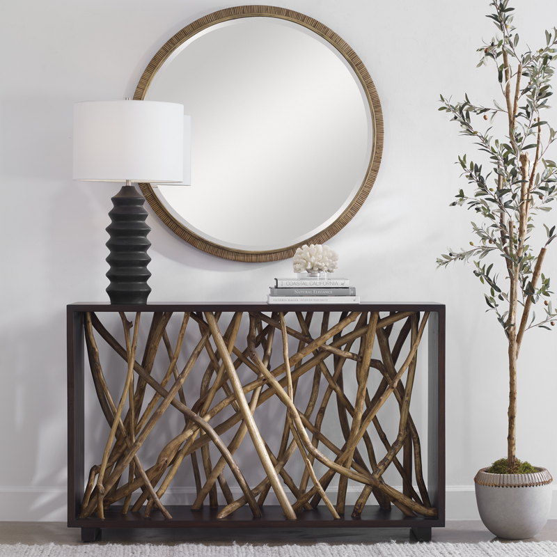 Wood Console Table, Mahogany with Teak Branches