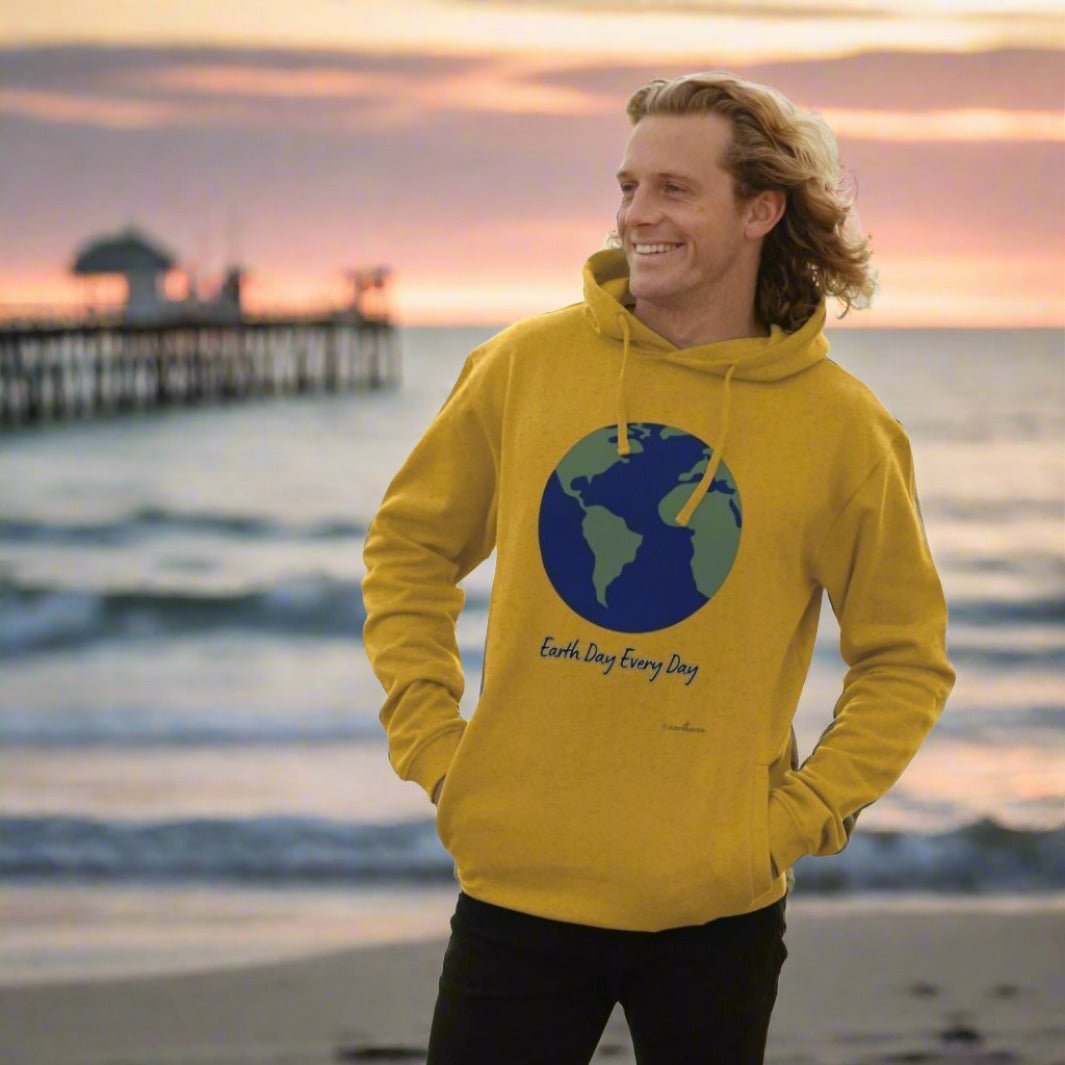 Men's Hoodie, Recycled Organic Cotton, Eartharia's Signature Collection, Earth Day Every Day